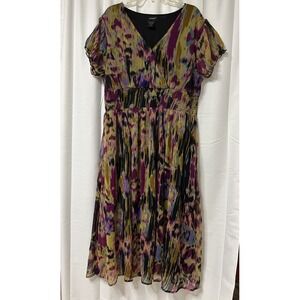 Ashro Maxi Dress Multicolor Smock Waist Size 20 V-Neck Lined Fluttery **FLAW